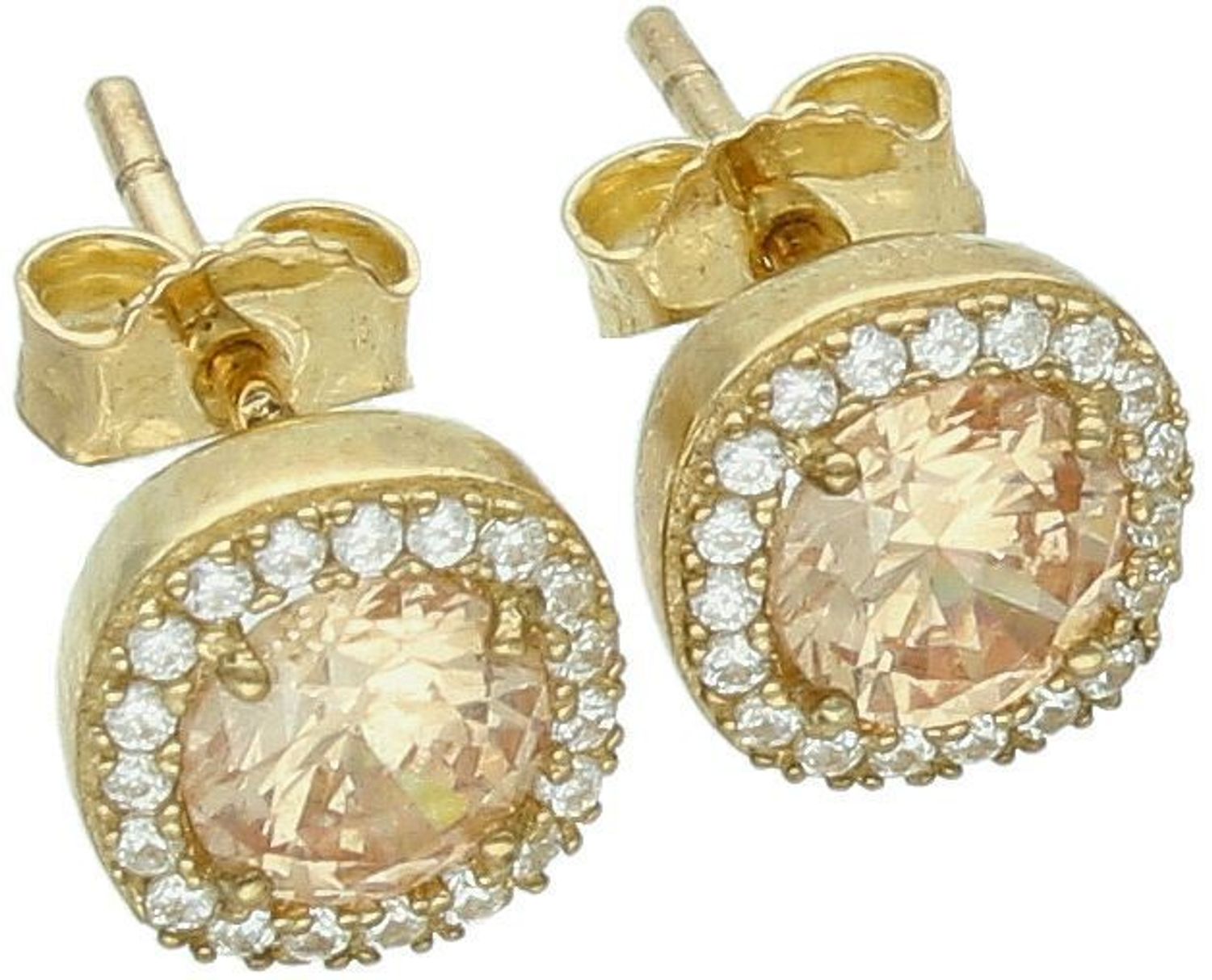 Kolczyki złote damskie w cyrkonie kwadraty próba 333, DIA-KLC-KO 351 Złote kolczyki damskie w kształcie kwadratów z dużą pomarańczową cyrkonią otoczoną białymi cyrkoniami1.jpg